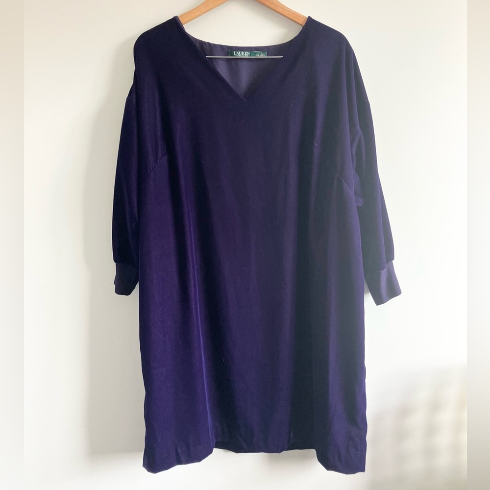 Lauren Ralph Lauren velour Purple V-Neck mini Dress tunic size 18W